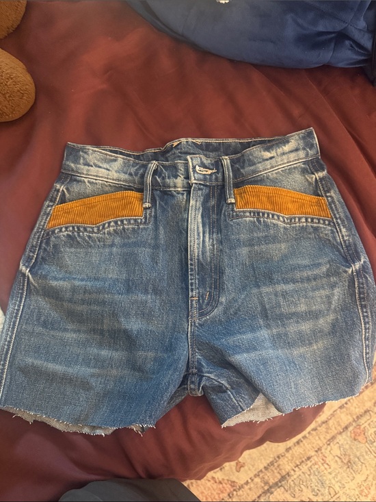 MOTHER Pants - Mother Denim Cutoff Shorts with Corduroy Pocket Accents